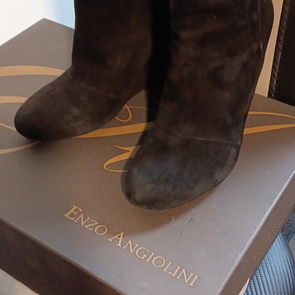 PreLoved Enzo Angiolini Eabaki Black Suede and Leather Wedge Boots Size 7 1/2 - Picture 2 of 8